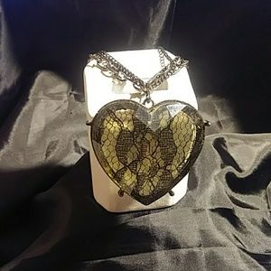 Glass Heart w/black lace Necklace